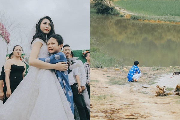 Cậu bé ra sông ngồi lặng lẽ vì không muốn nhìn chị đi lấy chồng. Ảnh: Tổng hợp