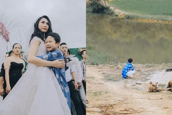 Cậu bé ra sông ngồi lặng lẽ vì không muốn nhìn chị đi lấy chồng. Ảnh: Tổng hợp
