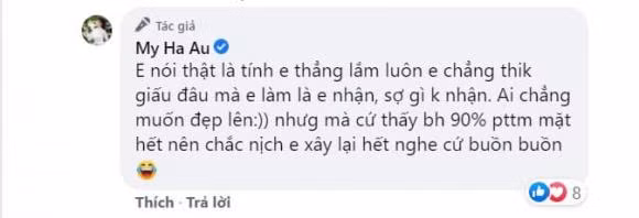 Trước những nghi ngờ trên, nữ giảng viên đã lên tiếng phủ nhận: 'Em nói thật là tính em thẳng lắm luôn, em chẳng thích giấu đâu mà em làm là em nhận, sợ gì không nhận. Ai chẳng muốn đẹp lên, nhưng mà cứ thấy bây giờ 90% phẫu thuật thẩm mỹ mặt hết nên chắc nịch, em xây lại hết nghe cứ buồn buồn''.