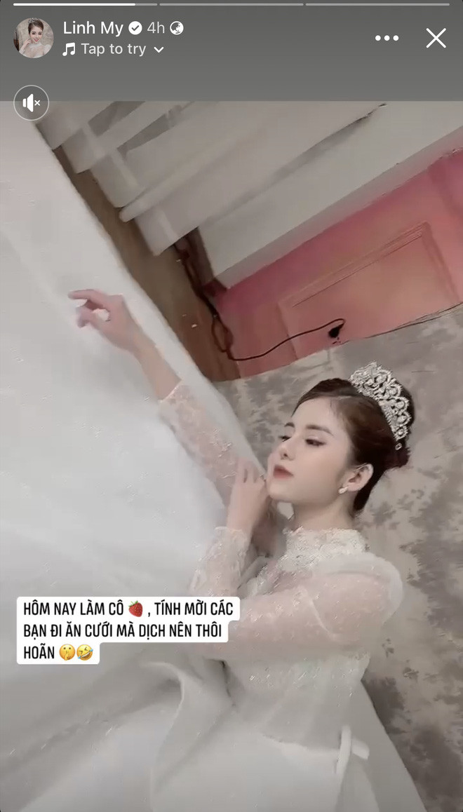 Cô nàng liên tục chia sẻ hình ảnh mặc váy cưới tuyệt đẹp lên story trang cá nhân. Bên cạnh sự hoang mang của dân mạng, nhan sắc xinh đẹp của gái xinh này cũng gây chú ý không kém.