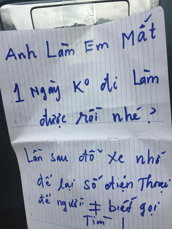 Thay vì quát mắng hay có hành động làm hỏng hóc xe cộ thì chủ nhà này đã để lại tờ giấy nhắc nhở.