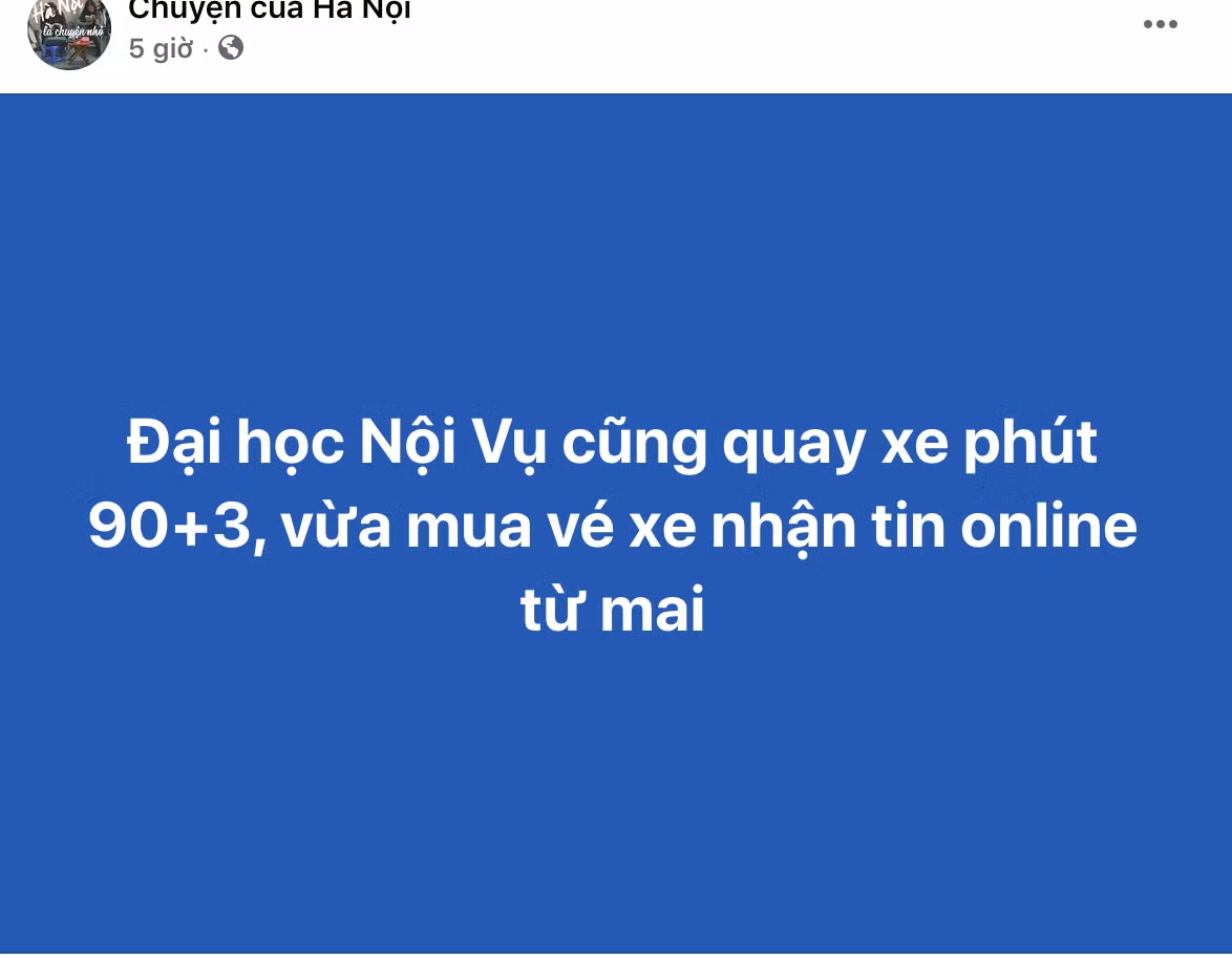Vừa mua vé lên Hà Nội, hoặc đến trường rồi mới được thông báo nghỉ học có lẽ là những gì quen thuộc đối với nhiều sinh viên đi học vào khoảng thời gian dịch bệnh bùng phát. Mới đây Đại học Nội Vụ cũng đưa ra thông báo khá muộn màng về việc cho sinh viên học online tại nhà. Ảnh: Chụp màn hình