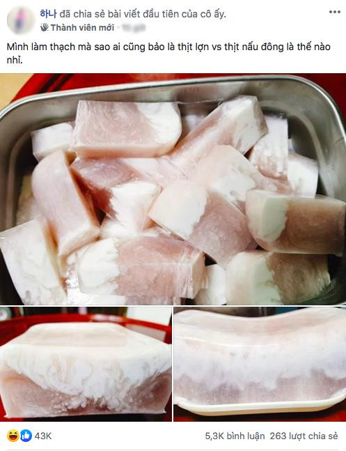 Một cô gái đăng đàn khoe thắc mắc làm thạch rau câu mà ai cũng tưởng là… thịt lợn với thịt nấu đông.