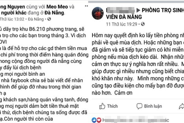 Nhiều chủ trọ ở Đà Nẵng thông báo không thu tiền, giảm giá phòng mùa dịch.