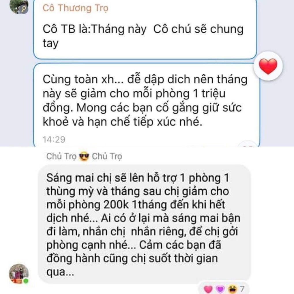 Hàng loạt chủ nhà trọ khác đã giảm giá hỗ trợ người thuê nhà lúc khó khăn.