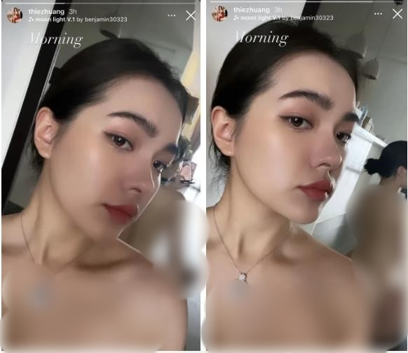 Trên story Instagram, Hồ Thiên Trang vừa khoe nhẹ clip quay cận cảnh gương mặt mình kèm caption đơn giản: "Morning (Chào buổi sáng)". Bên cạnh gương mặt xinh đẹp không tì vết, netizen còn "đỏ mặt" khi chứng kiến màn bán nude của cô nàng trước gương.
