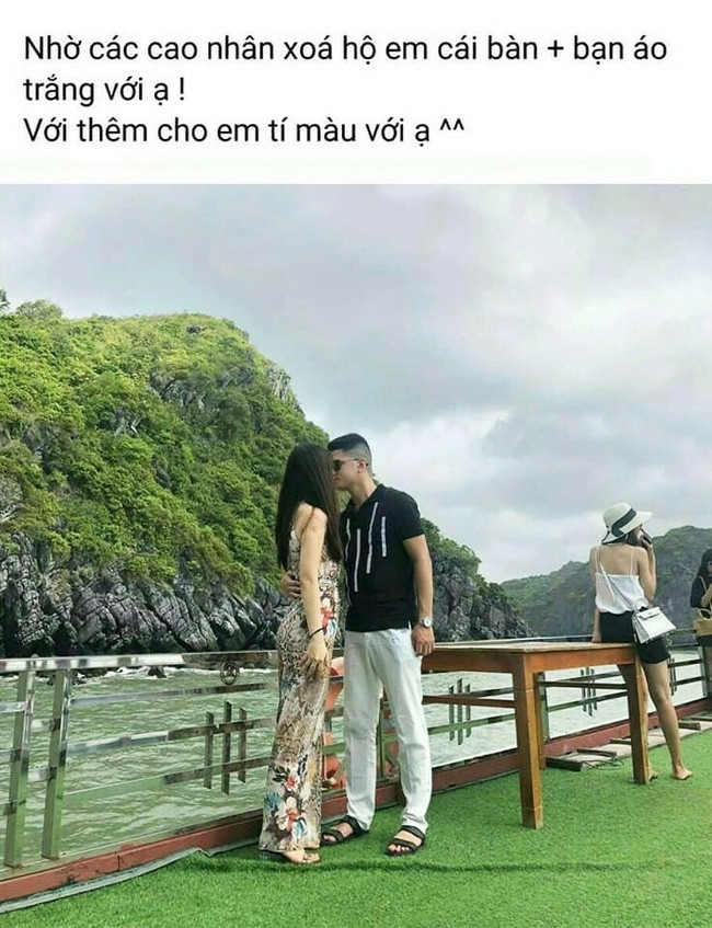 Đây không phải là lần đầu tiên các thanh niên "dại dột" nhờ vả "thánh photoshop sửa ảnh" và nhận về kết quả không như mơ. Trước đây, một chị gái đã lên mạng nhờ xóa chiếc bàn vô duyên và cô gái áo trắng phía sau nhưng rồi nhận về sản phẩm "cười ra nước mắt".