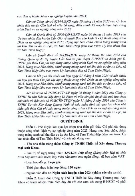 Cty Anh Khoa “không đối thủ” tại gói thầu của Phòng QLĐT Cần Giờ - Hình 2 Cty Anh Khoa “khong doi thu” tai goi thau cua Phong QLDT Can Gio-Hinh-2