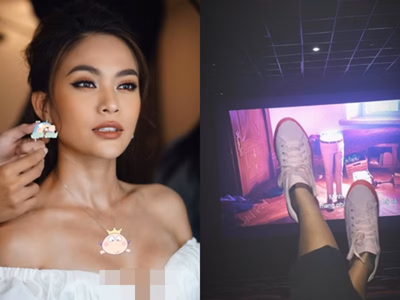 Trước Chúng Huyền Thanh, Mâu Thủy cũng bị ném đá vì hành động kém duyên nơi công cộng. Hồi tháng 2/2020, Mâu Thủy đã chia sẻ hình ảnh gác chân lên ghế phía trước trong rạp chiếu phim. Ảnh: Vietnamnet
