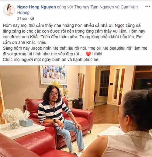 Hong Ngoc giau kin guong mat bi bong sau khi xuat vien