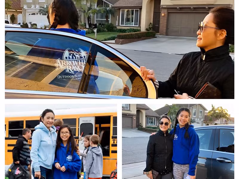 Vợ cũ của Quang Minh cảm thấy các con lớn nhanh như thổi. Mới ngày nào, Hồng Đào còn lái xe đưa con đi học thì nay Minh Châu đã biết tự lái xe đi học.