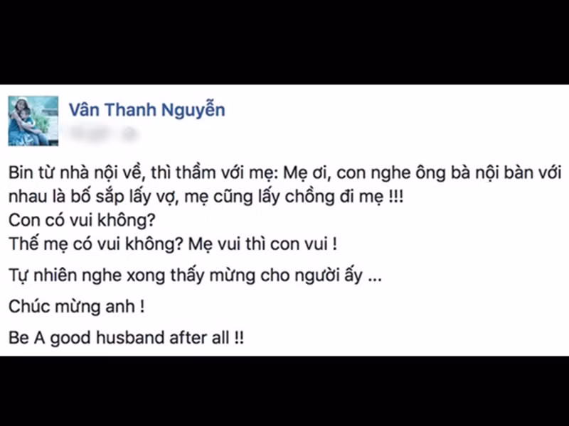 Trong những năm trở lại đây, Vân Hugo và chồng cũ làm hòa. Cả hai là những người bạn nói chuyện lịch sự văn minh và lúc nào cũng hướng về con. Khi chồng cũ tái hôn, Vân Hugo gửi lời chúc mừng, mong anh trở thành người chồng tốt.