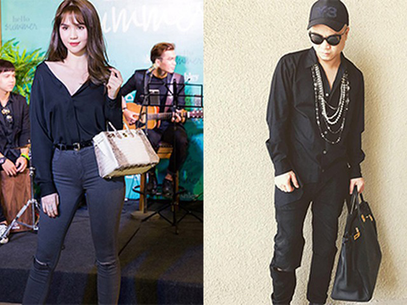 Năm 2017, Ngọc Trinh cùng Lê Hà, Hoa hậu Hải Dương và Á hậu Phương Lê xách theo chiếc túi hiệu Hermes Himalayan Crocodile Birkin có giá khoảng 1,5 tỷ tùy theo kích cỡ. Giữa lúc cư dân mạng tỏ ý nghi ngờ về chiếc túi của 4 người đẹp này, NTK Đỗ Mạnh Cường bị cho viết status đá xéo các mỹ nhân này. Ảnh: Zing