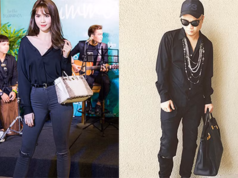 Năm 2017, Ngọc Trinh cùng Lê Hà, Hoa hậu Hải Dương và Á hậu Phương Lê xách theo chiếc túi hiệu Hermes Himalayan Crocodile Birkin có giá khoảng 1,5 tỷ tùy theo kích cỡ. Giữa lúc cư dân mạng tỏ ý nghi ngờ về chiếc túi của 4 người đẹp này, NTK Đỗ Mạnh Cường bị cho viết status đá xéo các mỹ nhân này. Ảnh: Zing