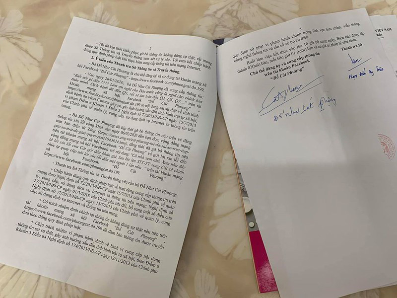 Tuy vậy, khi xác minh những thông tin này không đúng sự thật, Cát Phượng đã xin lỗi và gỡ bỏ bài viết. Sở Thông tin và Truyền thông TPHCM sau đó phạt hành chính Cát Phượng 10 triệu.