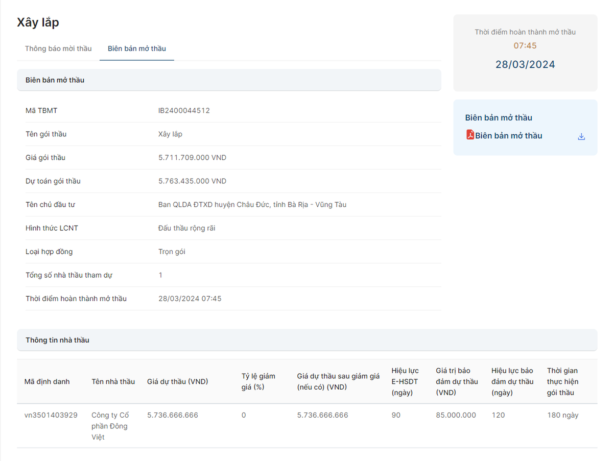 BR-VT: Cty Dong Viet co trung goi thau hon 5,7 ty tai Chau Duc?