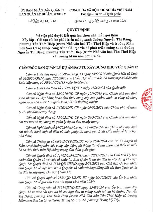 TP HCM: Công ty Phú Thiên Lộc trúng 32 gói thầu tại Quận 12 TP HCM: Cong ty Phu Thien Loc trung 32 goi thau tai Quan 12