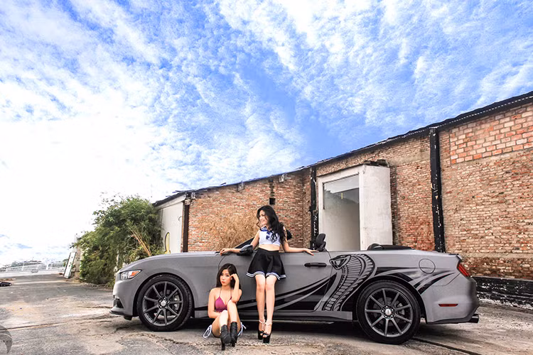 Bước sang thế hệ thứ 6, Mustang được thiết kế lại hoàn toàn với vẻ ngoài thể thao, "thuôn mượt" hơn. Một số chi tiết của xe gợi nhớ tới các thế hệ Mustang đầu tiên, chẳng hạn như đèn pha với 3 dải LED xéo mô phỏng "vây cá mập" cạnh đèn pha tròn của chiếc Mustang 1967.