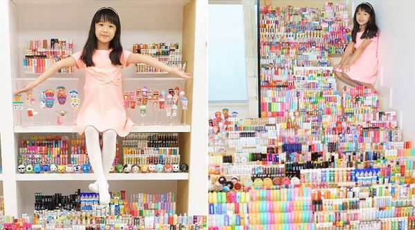 Be gai 6 tuoi co bo suu tap son khung, nguoi lon chao thua