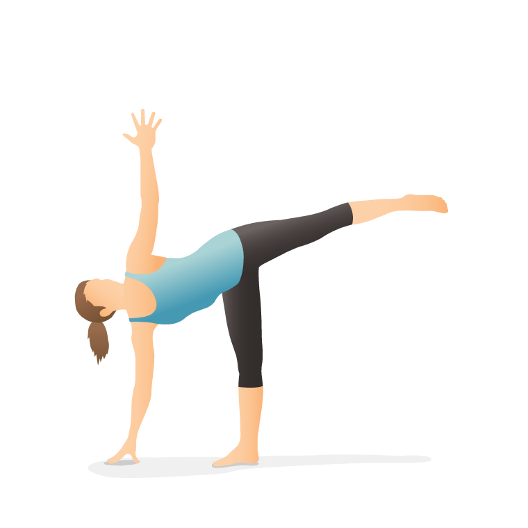 Tay trái đặt trên hông trái, đầu ở vị trí trung tâm và nhìn về phía trước hoặc nhìn lên. Ảnh: pocketyoga.