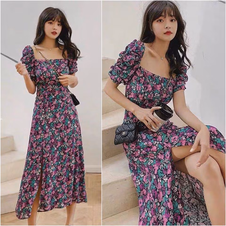 Chiếc váy xòe họa tiết hoa mềm mại cùng chất liệu vải thoáng mát tạo cho nàng một cảm giác thoải mái ngày dạo phố mùa hè năm nay. Ảnh: facebook.