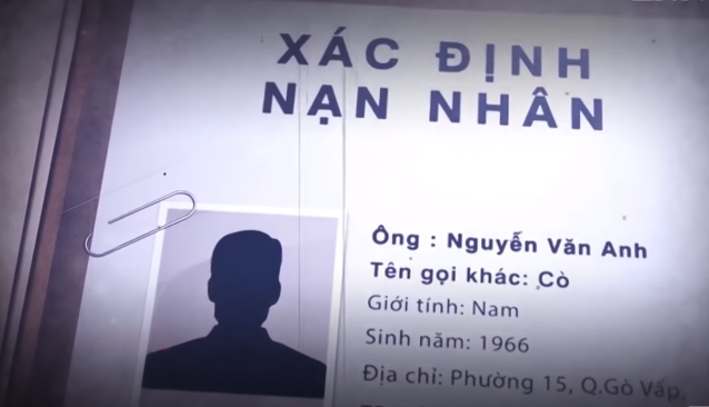 Chưa tới 24 giờ đồng hồ sau, các trinh sát thu được thông tin từ người dân liên quan đến gia đình ngư dân có 4 thành viên, thường đậu ghe ở bến đò ấp 1 (xã Bình Mỹ, huyện Củ Chi), nhưng mấy ngày gần đó đã "biến mất". Đến 21h ngày 8/7/2001, cơ quan điều tra xác định được danh tính của các nạn nhân, gồm: ông Nguyễn Văn Anh (SN 1966, tên gọi khác là Cò), bà Nguyễn Kiều Dâng (vợ ông Cò, SN 1968) cùng hai con trai Nguyễn Quốc Hậu (SN 1993), Nguyễn Quân Học (SN 2000). Theo kết luận của cơ quan pháp y, cả 4 nạn nhân đều tử vong do bị ngạt nước.