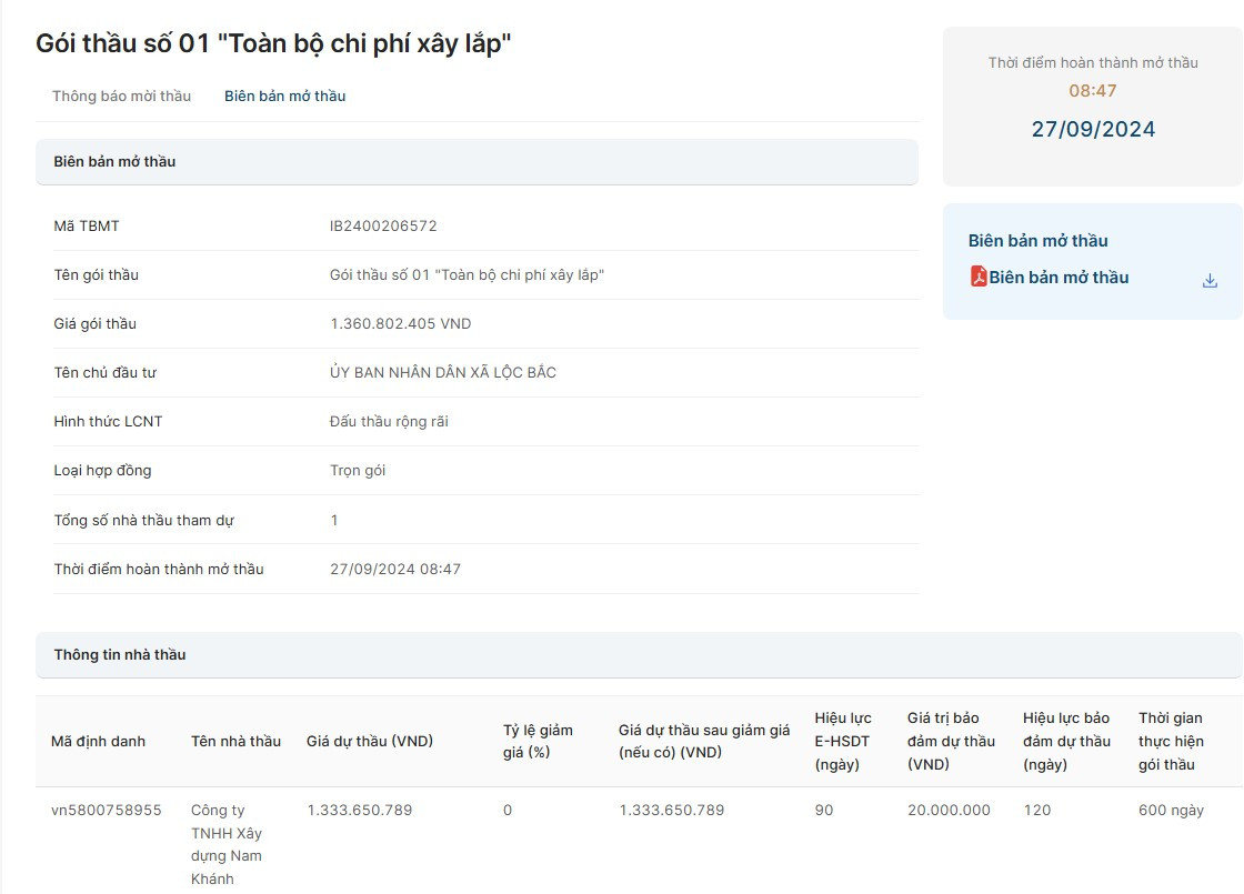 Lam Dong: Duy nhat Cong ty Nam Khanh du 2 goi thau tai Bao Lam