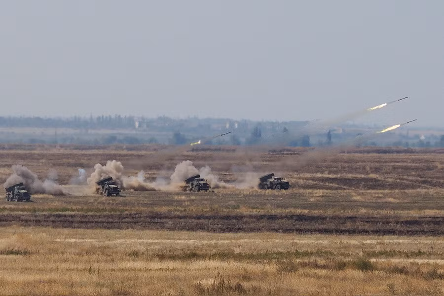 Trận địa pháo phản lực Grad.