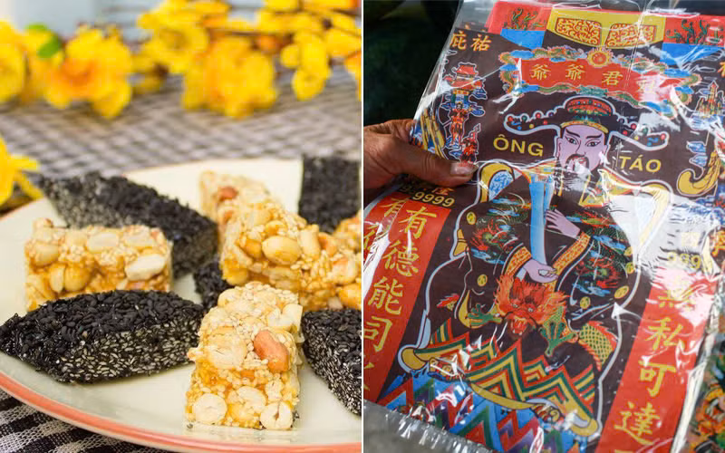 Vì có sự giao thoa giữa hai vùng miền nên mâm lễ cúng của người miền Nam cũng có các món truyền thống hoặc nhiều gia đình sẽ làm mâm lễ chay, và sẽ có thêm một đĩa kẹo thèo lèo ( kẹo đậu phộng, kẹo vừng) và một bộ “cò bay, ngựa chạy”. “Cò bay, ngựa chạy” là hình con cò và con ngựa được cắt và làm từ giấy để hóa thật sau khi làm lễ giúp ông Táo về trời nhanh hơn. Bên cạnh đó, gia chủ cũng cúng thêm 3 bộ quần áo bằng giấy cho 3 vị Táo. Ngoài ra thì trong Nam cũng không thực hiện các tục rút chân nhang, không hóa vàng áo mũ thờ, không mua cá chép thả trong chậu rồi thả sông. Ảnh minh họa