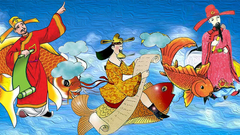 Theo truyền thuyết, vào ngày này, ông Công ông Táo sẽ cưỡi cá chép lên Trời để báo cáo với Ngọc Hoàng Thượng đế về những chuyện đã xảy ra trong năm qua của gia chủ để luận công thưởng, phạt. Ảnh minh họa