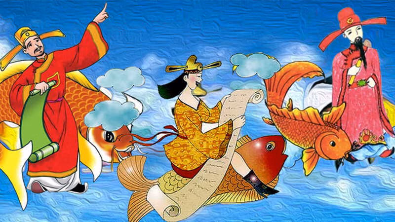 Theo truyền thuyết, vào ngày này, ông Công ông Táo sẽ cưỡi cá chép lên Trời để báo cáo với Ngọc Hoàng Thượng đế về những chuyện đã xảy ra trong năm qua của gia chủ để luận công thưởng, phạt. Ảnh minh họa