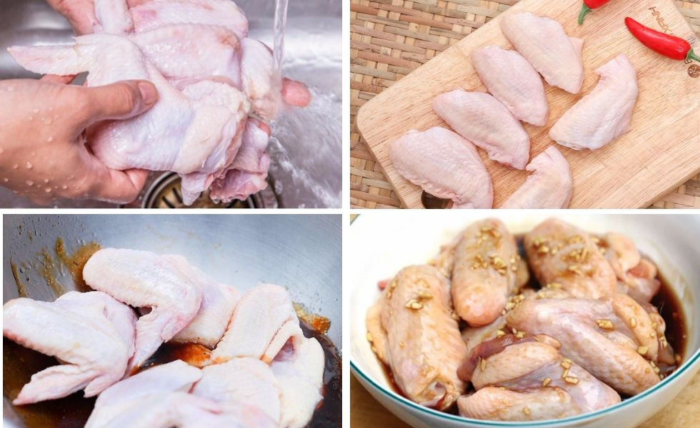  Sơ chế gà: Rửa thịt gà bằng nước muối loãng, có thể rút xương hoặc để nguyên tùy theo sở thích của mình. Đừng quên chà xát kỹ từng thớ thịt nhằm đảm bảo gà được sạch và không bị mùi hôi tanh. Sau khi rửa bằng nước muối, bạn tiếp tục rửa gà với 2-3 lượt nước sạch. Lấy dao chặt gà thành từng khúc để gà dễ chín đều, rồi cho vào bát. Ướp thịt gà theo công thức: 2 muỗng canh đường, 1 muỗng canh tương ớt, 1 thìa cà phê nước tương, 1 thìa cà phê hạt nêm, 1/2 thìa cà phê tiêu, 1/2 thìa cà phê muối, 2 muỗng bột bắp, 1 muỗng bột nở. Ảnh minh họa