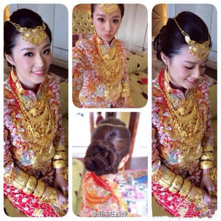 Hình ảnh cô dâu với số lượng vàng khủng trên người.