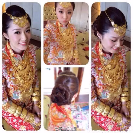 Hình ảnh cô dâu với số lượng vàng khủng trên người.