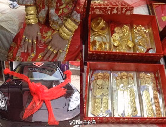 Không chỉ vậy, cô dâu còn được tặng cả những hộp vàng bởi trên người hết chỗ đeo.