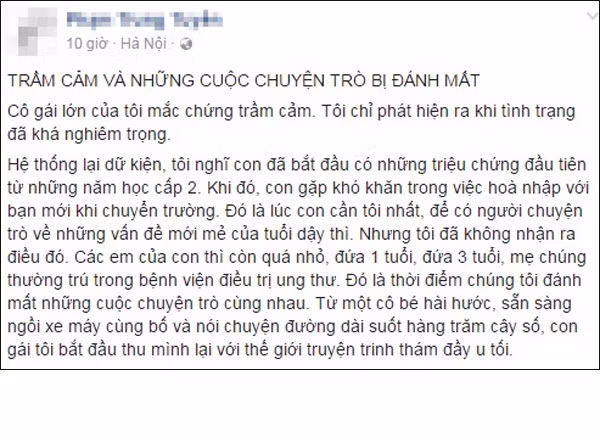 Bên cạnh đó, rất nhiều bà mẹ trẻ cũng đồng loạt lên tiếng cảnh báo về chứng bệnh rất phổ biến ở các bà mẹ, đặc biệt là những người mẹ trẻ mà người nhà lại ít lưu tâm đến, đó là chứng trầm cảm sau sinh.