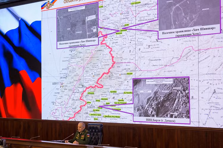 Theo đó trong cuộc họp báo hôm 25/4, Cục trưởng Cục tác chiến Bộ Tổng Tham mưu các lực lượng vũ trang Nga, Thượng tướng Sergei Rudskoy đã đưa ra các bằng chứng về việc phòng không Syria đánh chặn thành công phần lớn các tên lửa hành trình được liên quân Mỹ, Anh và Pháp sử dụng không kích Syria trong đêm 13/4 vừa qua. Nguồn ảnh: Ria.