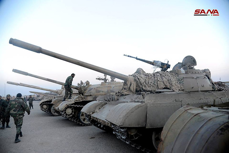 Cận cảnh những chiếc T-55 về trở lại với Quân đội Syria sau nhiều năm nằm trong tay các tay súng Jaysh al-Islam. Ảnh: SANA.