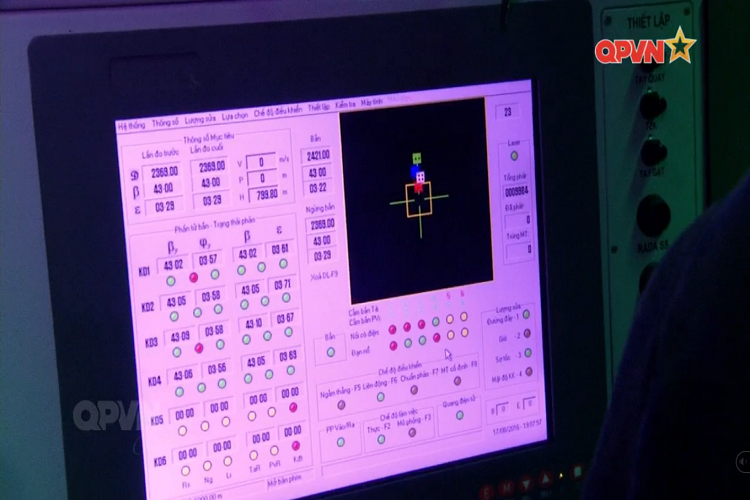 Tổ hợp khí tài này còn có những ưu điểm vượt trội do đã tính đến những yếu tố đặc thù của Việt Nam, cũng như giảm số lượng pháo thủ vận hành trong toàn khẩu đội. Trong ảnh là màn hình hiển thị thông số kỹ thuật của một đơn vị pháo phòng không 37mm kết nối với tổ hợp khí tài, ta có thể thấy có ít nhất 6 khẩu 37mm xuất hiện trong màn hình. Nguồn ảnh: QPVN.