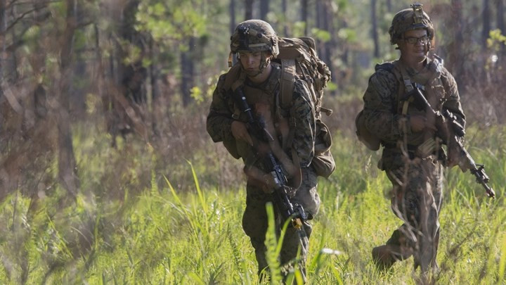 Thủy quân lục chiến Mỹ trong đợt diễn tập đánh giá năng lực sẵn sàng chiến đấu tại trại Lejeune, Bắc Carolina.