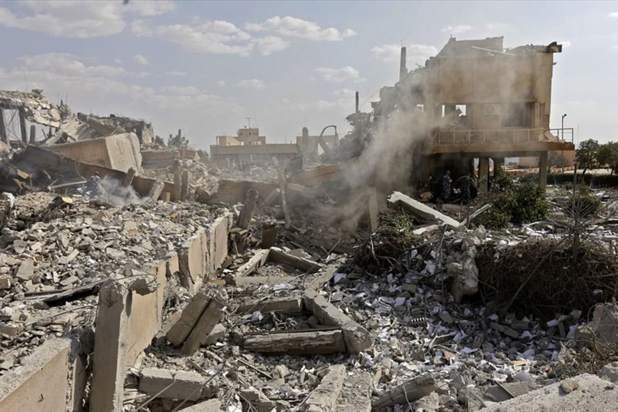 Toàn cảnh thiệt hại của Trung tâm Nghiên cứu Khoa học Syria sau cuộc tấn công của Mỹ, Anh và Pháp tại Barzeh, gần thủ đô Damascus, ngày 14.4.2018.