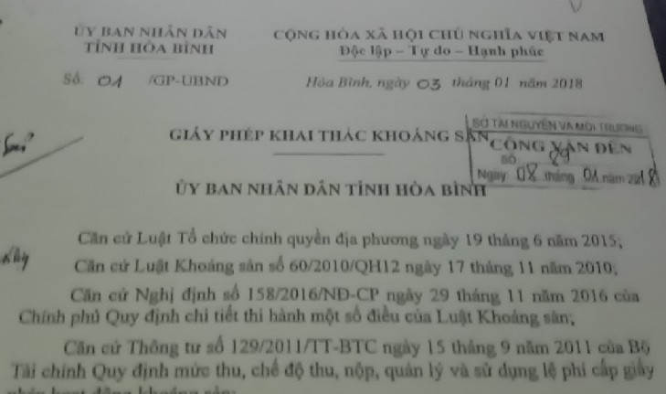 Hòa Bình: Làm rõ việc mỏ đá núi Tran khai thác khi chưa đủ điều kiện - Hình 3 Hoa Binh: Lam ro viec mo da nui Tran khai thac khi chua du dieu kien-Hinh-3