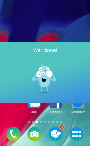 Sau khi bạn khoảng cách giữa mắt và màn hình của bạn thích hợp thì ứng dụng sẽ xuất hiện hộp thoại báo rằng "Làm tốt lắm" và chúng ta có thể tiếp tục sử dụng điện thoại khi hộp thoại này mất đi. Nguồn ảnh: TGDĐ, Phonena.