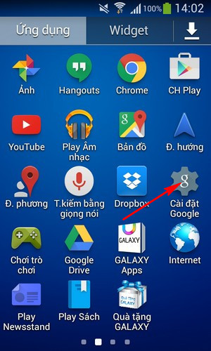 Cách chặn quảng cáo rác trên Android cũng tương tự, bạn chọn mục cài đặt Google trên thanh công cụ. Ảnh: 9Mobi.