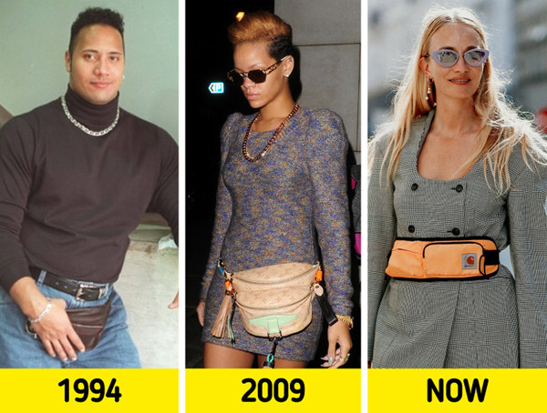 Túi fanny. Túi fanny là món đồ được ưa chuộng những năm 1980-1990. Tuy nhiên, nó xuất hiện trước đó từ rất lâu. Một số tài liệu chỉ ra, túi fanny là ý tưởng của một người đi bộ đường dài từ 5000 năm trước.