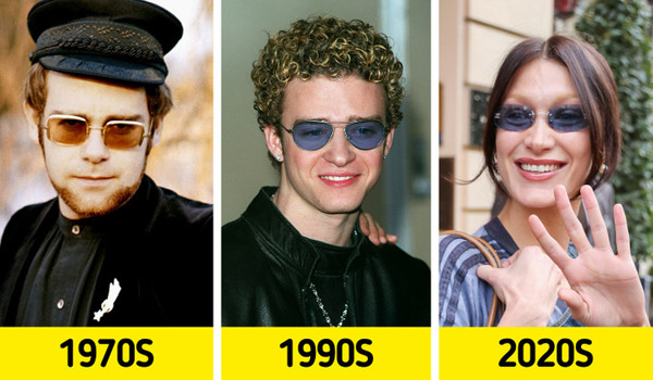 Kính màu. Kính màu là phụ kiện được yêu thích suốt thời gian 1960-1970. Thời điểm này, nhạc sĩ Elton John được xem là người lăng xê mẫu kính thành công nhất.