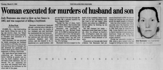 Đến năm 1980, Buenoano đưa người con trai Michael đi chơi bằng ca nô trên một con sông ở Florida. Trong chuyến đi, ca nô bị lật khiến Michael chết đuối trong khi người mẹ thoát nạn. Một lần nữa, Buenoano kiếm được khoản tiền lớn từ bảo hiểm nhân thọ sau cái chết của con trai.