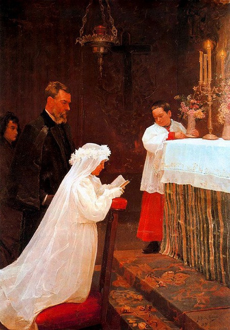 Đến năm 15 tuổi, tác phẩm vẽ bằng sơn dầu "The First Communion" (tạm dịch là Lễ ban thánh thể đầu tiên) của ông giới thiệu tới công chúng ở Barcelona. Bức tranh này khắc họa cha mẹ và em gái của Picasso khi đang hành lễ trước bàn thờ Chúa.