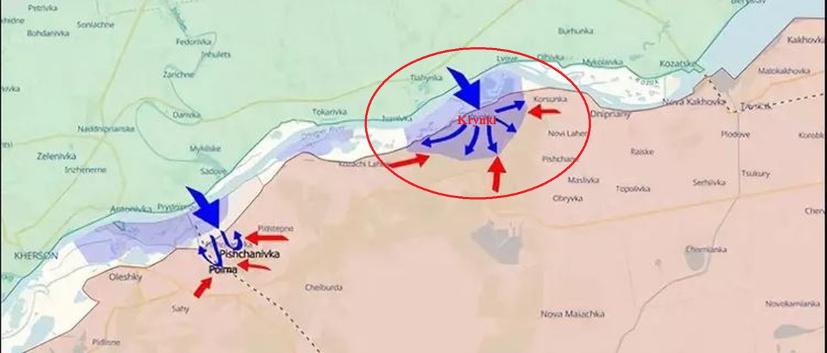 Điều đặc biệt đáng buồn là quân đội Ukraine vừa vượt sông Dnieper và thiết lập đầu cầu đổ bộ gần làng Krynki, tuy nhiên trước hỏa lực dữ dội của quân đội Nga, ngôi làng đã biến mất khỏi bản đồ. Giao tranh ác liệt vẫn tiếp diễn gần làng Krynki. 
