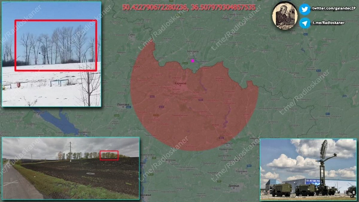 Trên hình ảnh được truyền thông Nga đăng tải, người xem có thể thấy vị trí của trạm radar Nga Kasta-2E2 và vùng phủ sóng bởi radar trên phần lãnh thổ Ukraine.